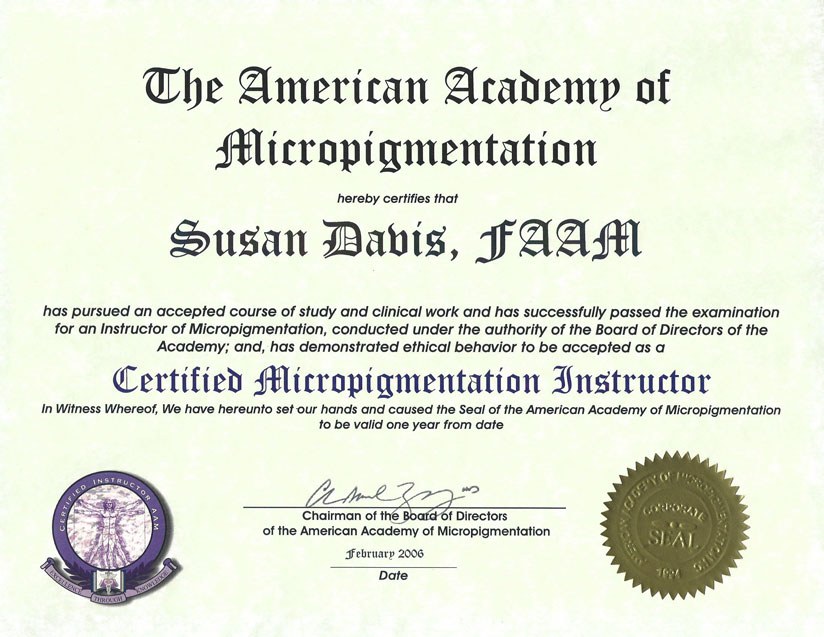 Susan Davis’ Certifications
